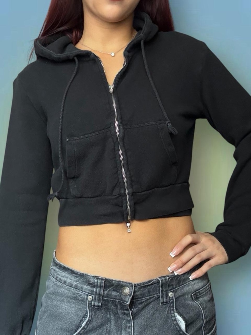 Brandy Melville Black Cropped Zip Hoodie